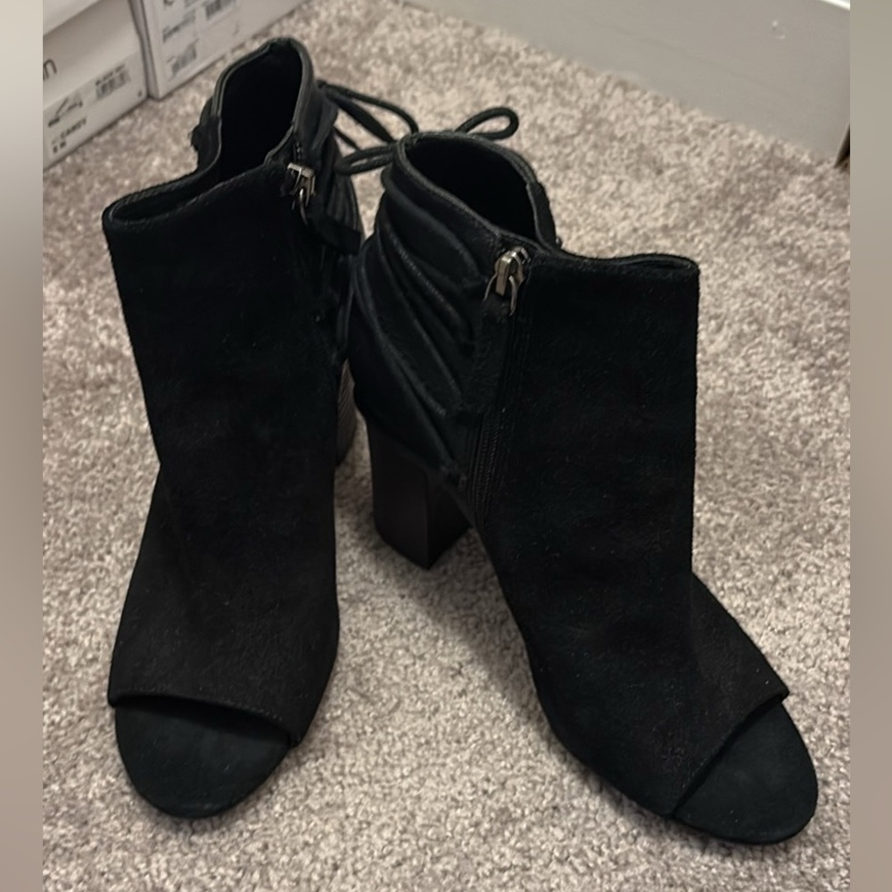 Black Peep-Toe Block Heel Ankle Boots - Women